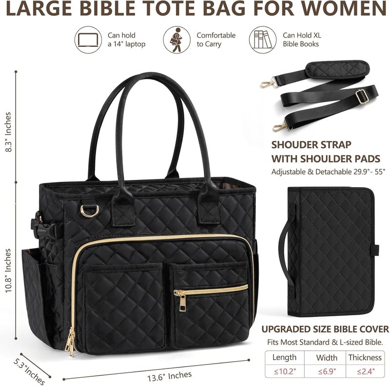 FLOE Large Bible Bag with Bible Cover Case for Women, Quilted Church Tote Bag Book Carrying Case w/Shoulder Strap,Bible Study Supplies Journaling Kit Accessories Valentines Day Christian Gift for Women Her - Image 2